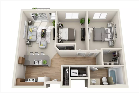 Floor plan for 2 beds, 1 bath, 832 sqft